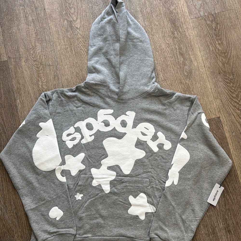 Gray stars sp5der hoodie